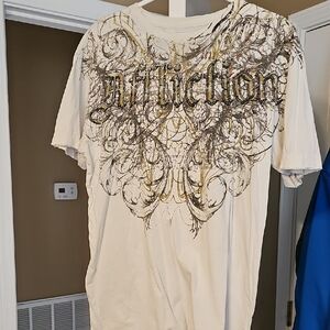 Affliction Men's White and Gold Graphic Tee